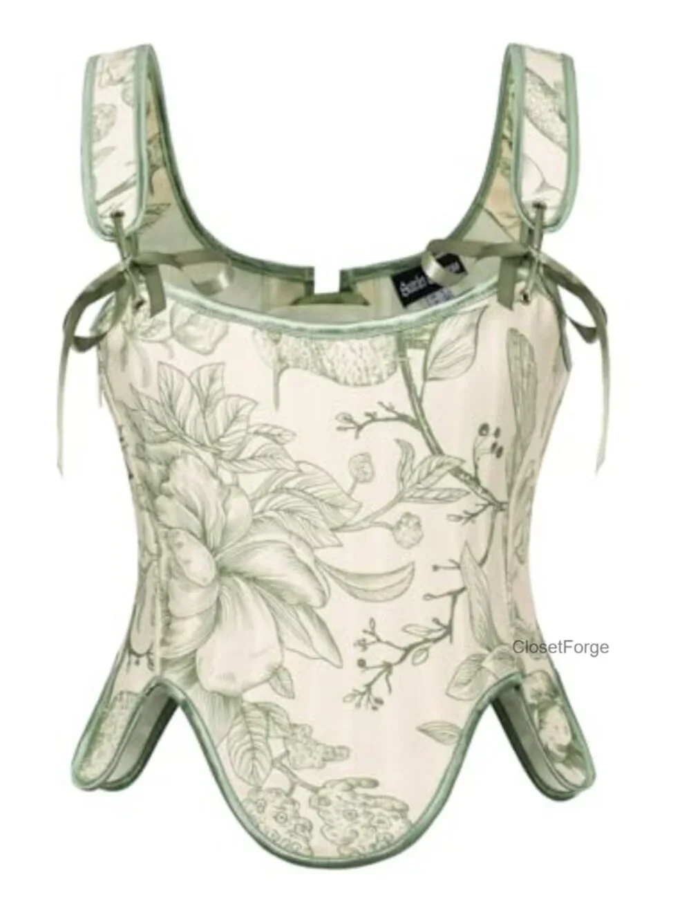 Renaissance Corset Top Bustier for Women Floral Lace Up 21pcs Plastic Bones Zip